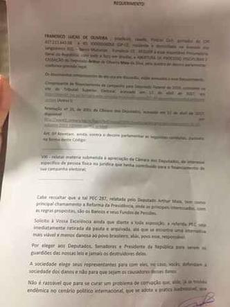 (foto: Pedido de pedido de abertura de processo disciplinar e cassação de mandato contra Arthur Maia (PPS-BA)) (foto: Pedido de pedido de abertura de processo disciplinar e cassação de mandato contra Arthur Maia (PPS-BA))