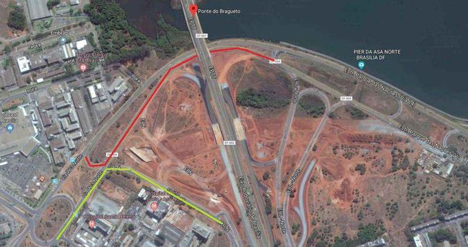 Linha vermelha indica onde o trânsito ficou interditado e verde, a via alternativa para os motoristas. Trânsito deve ser liberado depois das 19h(foto: Divulgação/Google Maps) Linha vermelha indica onde o trânsito ficou interditado e verde, a via alternativa para os motoristas. Trânsito deve ser liberado depois das 19h(foto: Divulgação/Google Maps)