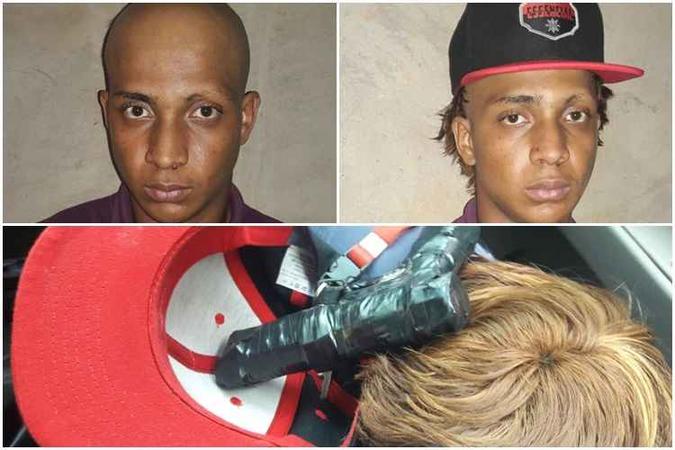 Imagens do suspeito quando foi preso: peruca loira e simulacro de arma de fogo(foto: PMDF/Divulgação) Imagens do suspeito quando foi preso: peruca loira e simulacro de arma de fogo(foto: PMDF/Divulgação)